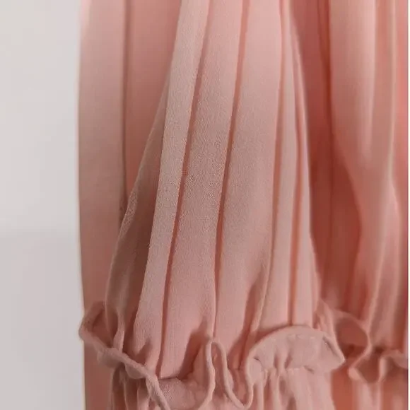 Ieena for Mac Duggal Blush Pink Tiered Chiffon Plunging V-Neck Maxi Dress 4 FLAW - Picture 8 of 13